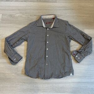 Robert Graham Boy's Black and White Plaid Button Up Dress Shirt - M (8-10).